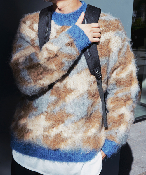 JOURNAL STANDARD relume（ジャーナルスタンダード　レリューム）の「CALIFORNIA シャギーパターン クルーネックニット（ニット/セーター・メンズ・サックスブルー/ベージュ系その他/ブラック・LARGE/MEDIUM）」の11枚目の写真