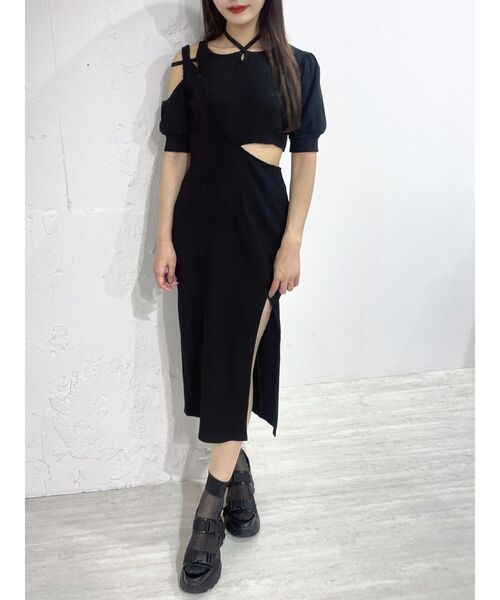 EATME（イートミー）の「カットアウトアシンメトリータイトワンピース（ワンピース・レディース・ブラック/ベージュ/グレー・FREE）」の5枚目の写真