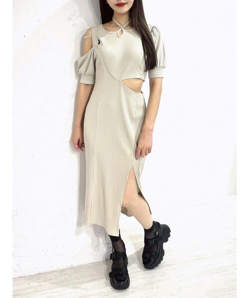 EATME（イートミー）の「カットアウトアシンメトリータイトワンピース（ワンピース・レディース・ブラック/ベージュ/グレー・FREE）」の7枚目の写真