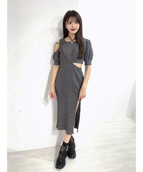 セール】カットアウトアシンメトリータイトワンピース