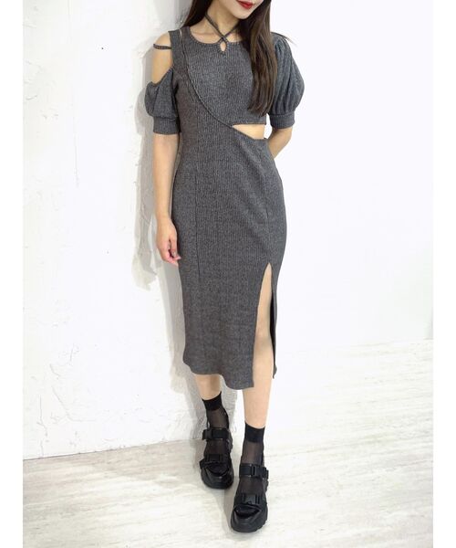 EATME（イートミー）の「カットアウトアシンメトリータイトワンピース（ワンピース・レディース・ブラック/ベージュ/グレー・FREE）」の9枚目の写真