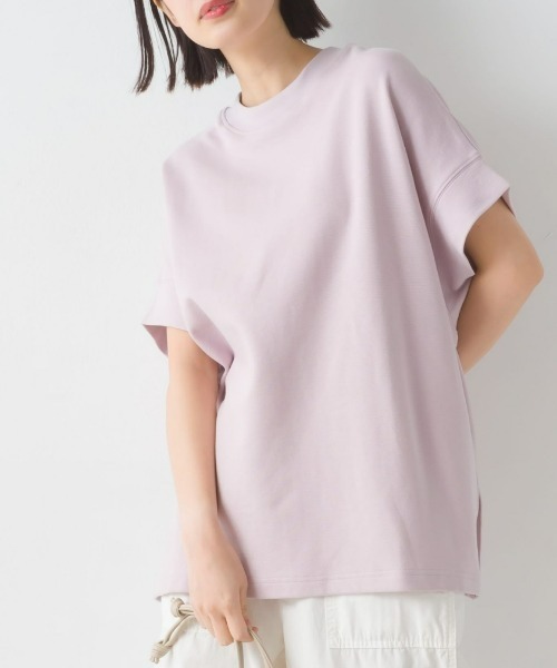 OMNES（オムネス）の「リップルダブルフェイスワイドシルエット半袖プルオーバー（Tシャツ/カットソー・レディース・ベージュ/ブラック/ホワイト/ラベンダー/ネイビー・FREE）」の5枚目の写真