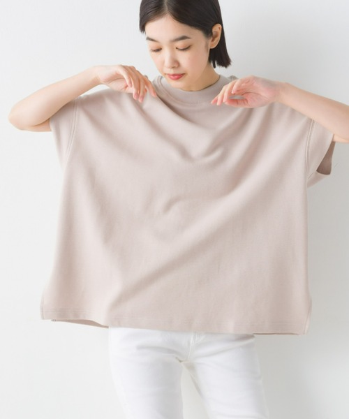 OMNES（オムネス）の「リップルダブルフェイスワイドシルエット半袖プルオーバー（Tシャツ/カットソー・レディース・ベージュ/ブラック/ホワイト/ラベンダー/ネイビー・FREE）」の3枚目の写真