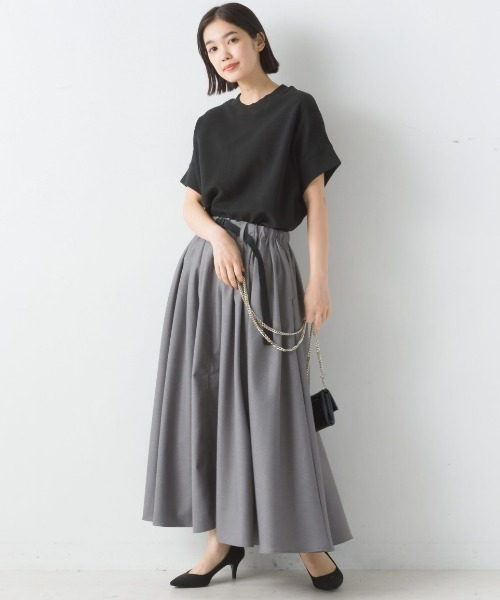 OMNES（オムネス）の「リップルダブルフェイスワイドシルエット半袖プルオーバー（Tシャツ/カットソー・レディース・ベージュ/ブラック/ホワイト/ラベンダー/ネイビー・FREE）」の14枚目の写真