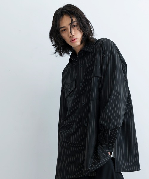 JUNRED（ジュンレッド）の「【 イージーケア 】 ダブルポケットストライプマキシシャツ（シャツ/ブラウス・メンズ・ブラック/オフホワイト/グレー・M/L/S）」の16枚目の写真