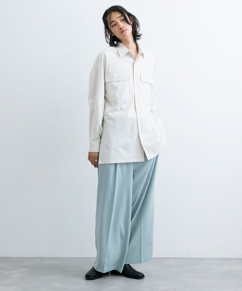 JUNRED（ジュンレッド）の「【 イージーケア 】 ダブルポケットストライプマキシシャツ（シャツ/ブラウス・メンズ・ブラック/オフホワイト/グレー・M/L/S）」の7枚目の写真