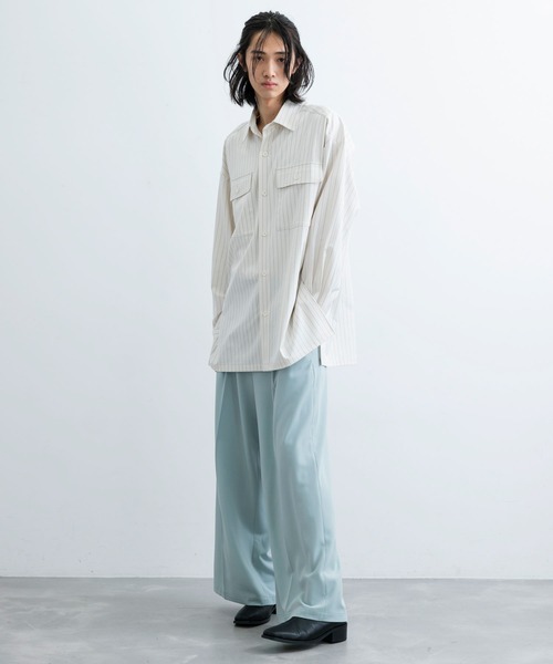 JUNRED（ジュンレッド）の「【 イージーケア 】 ダブルポケットストライプマキシシャツ（シャツ/ブラウス・メンズ・ブラック/オフホワイト/グレー・M/L/S）」の17枚目の写真