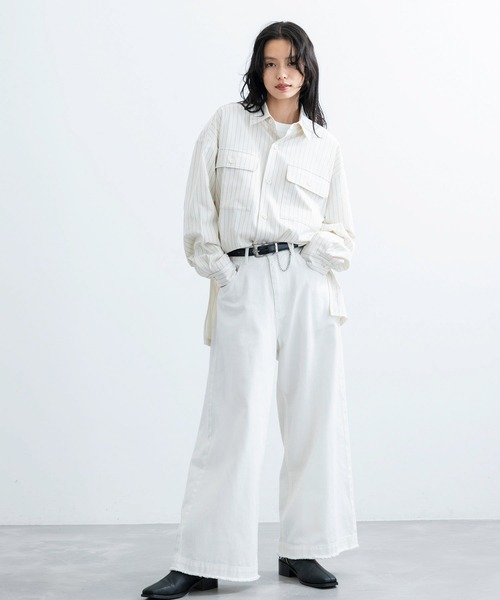 JUNRED（ジュンレッド）の「【 イージーケア 】 ダブルポケットストライプマキシシャツ（シャツ/ブラウス・メンズ・ブラック/オフホワイト/グレー・M/L/S）」の5枚目の写真