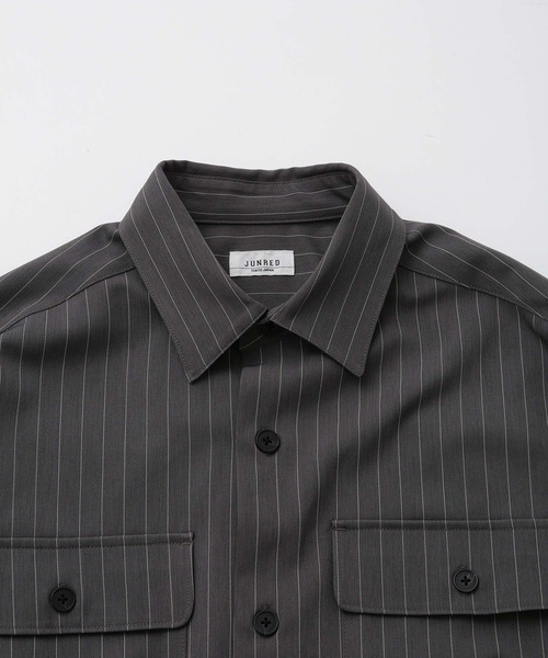 JUNRED（ジュンレッド）の「【 イージーケア 】 ダブルポケットストライプマキシシャツ（シャツ/ブラウス・メンズ・ブラック/オフホワイト/グレー・M/L/S）」の21枚目の写真