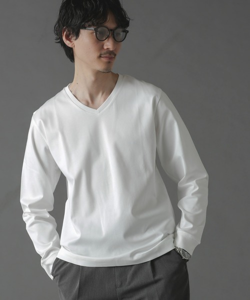 NANO universe（ナノユニバース）の「アンチスメルVネックTシャツ 長袖（Tシャツ/カットソー・メンズ・ホワイト/ブラック/グリーン/ブルー・S/M/L/XL）」の2枚目の写真