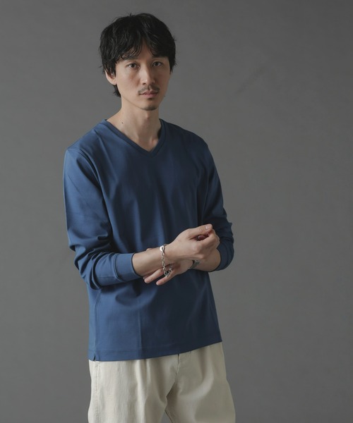 NANO universe（ナノユニバース）の「アンチスメルVネックTシャツ 長袖（Tシャツ/カットソー・メンズ・ホワイト/ブラック/グリーン/ブルー・S/M/L/XL）」の11枚目の写真