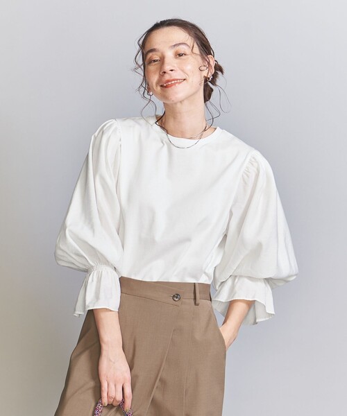 BEAUTY&YOUTH UNITED ARROWS（ビューティーアンドユースユナイテッドアローズ）の「【WEB限定】ボリュームスリーブ コンビ プルオーバー 2（Tシャツ/カットソー・レディース・コバルトブルー/ブラック/ベージュ/オフホワイト/モカ・FREE）」の13枚目の写真