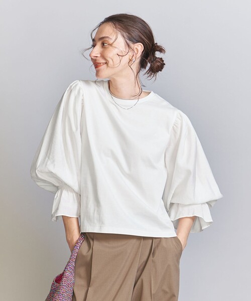 BEAUTY&YOUTH UNITED ARROWS（ビューティーアンドユースユナイテッドアローズ）の「【WEB限定】ボリュームスリーブ コンビ プルオーバー 2（Tシャツ/カットソー・レディース・コバルトブルー/ブラック/ベージュ/オフホワイト/モカ・FREE）」の14枚目の写真
