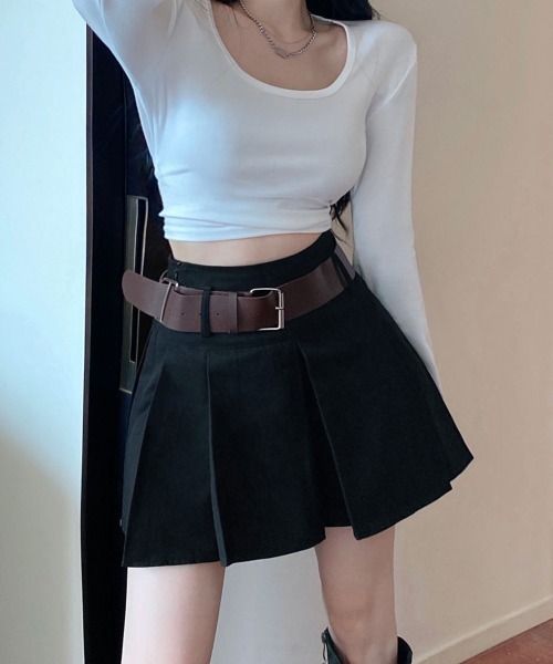 Miniministore(ミニミニストア)の「ミニボックススカートプリーツ ベルト付き(スカート・レディース・ベージュ/ホワイト/ブラウン/ブラック・L/M/S)」の7枚目の写真