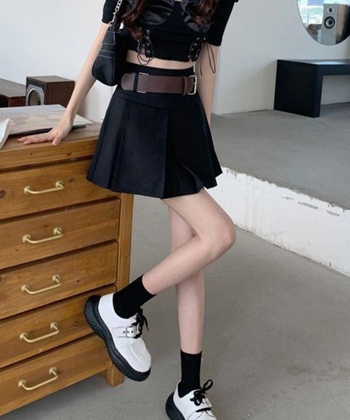 Miniministore(ミニミニストア)の「ミニボックススカートプリーツ ベルト付き(スカート・レディース・ベージュ/ホワイト/ブラウン/ブラック・L/M/S)」の10枚目の写真