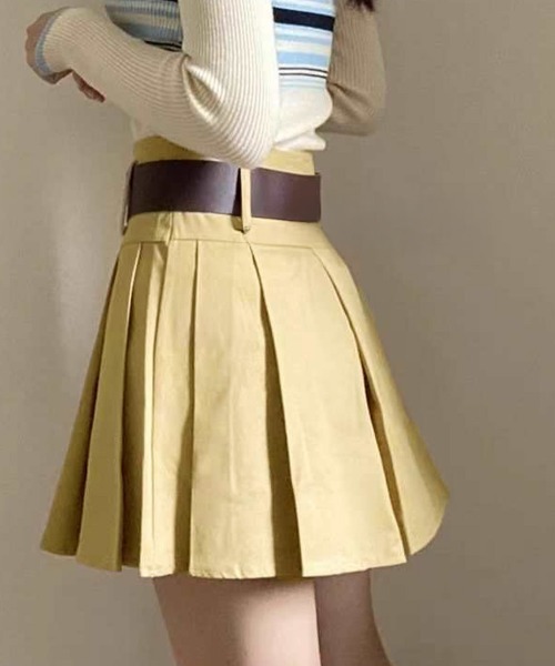 Miniministore(ミニミニストア)の「ミニボックススカートプリーツ ベルト付き(スカート・レディース・ベージュ/ホワイト/ブラウン/ブラック・L/M/S)」の14枚目の写真