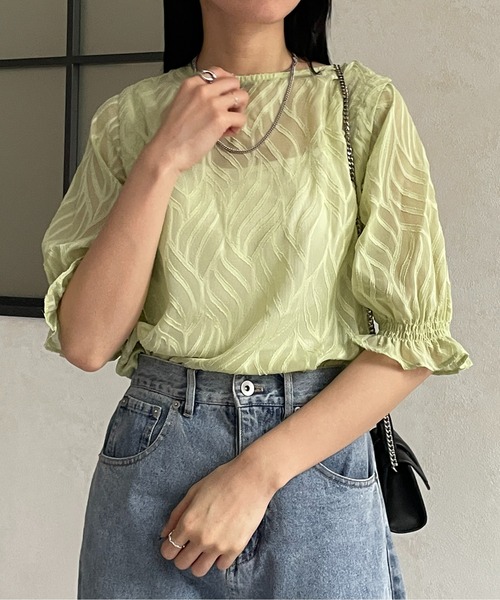 HYEON シアージャガードブラウス HYEON、シアージャガードブラウス、小花、ホワイト
