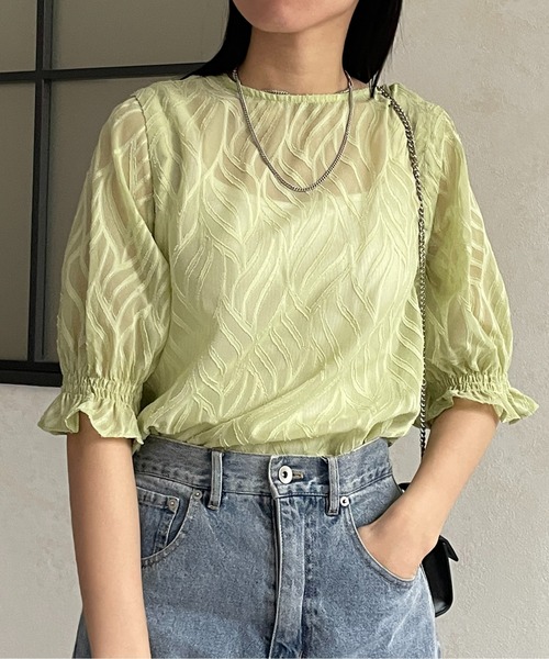 Thevon（ゼボン）の「シアージャガード袖ギャザーブラウス（シャツ/ブラウス・レディース・アイボリー/ライム/ブルー/グレー・FREE）」の21枚目の写真
