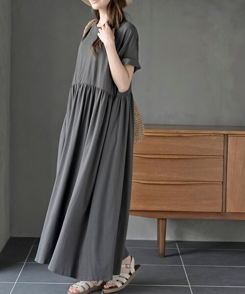 rps(アールピーエス)の「ウエストギャザーフレアーカットワンピース(ワンピース・レディース・ブラック/ブルー/チャコールグレー・M/フリー)」の9枚目の写真