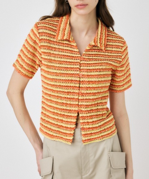 MOUSSY(マウジー)の「MIX COLOR CROCHET シャツ(シャツ/ブラウス・レディース・オレンジ/グリーン/ブルー・FREE)」の1枚目の写真