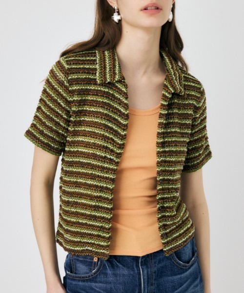 MOUSSY(マウジー)の「MIX COLOR CROCHET シャツ(シャツ/ブラウス・レディース・オレンジ/グリーン/ブルー・FREE)」の2枚目の写真