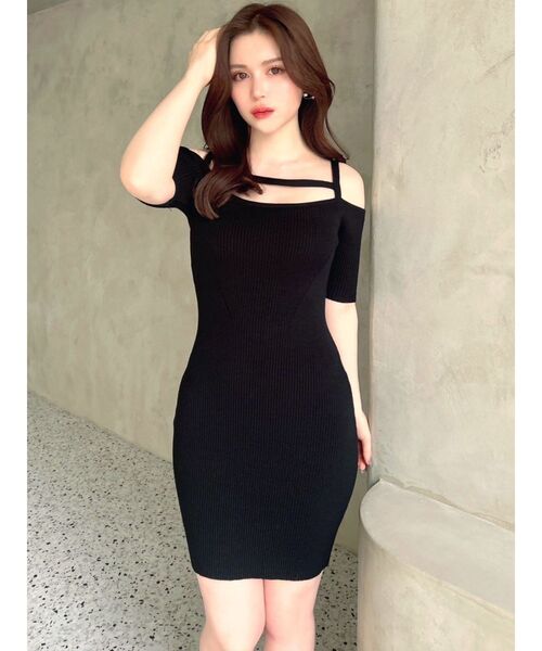 RESEXXY（リゼクシー）の「ストリングデザインタイトニットワンピース（ワンピース・レディース・ブラック/ベージュ/ピンク・SMALL/MEDIUM）」の4枚目の写真