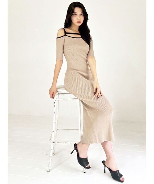 RESEXXY（リゼクシー）の「ストリングデザインタイトニットワンピース（ワンピース・レディース・ブラック/ベージュ/ピンク・SMALL/MEDIUM）」の9枚目の写真