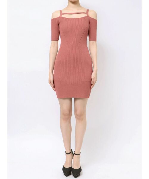 RESEXXY（リゼクシー）の「ストリングデザインタイトニットワンピース（ワンピース・レディース・ブラック/ベージュ/ピンク・SMALL/MEDIUM）」の6枚目の写真