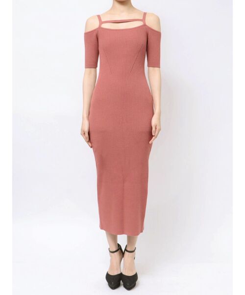 RESEXXY（リゼクシー）の「ストリングデザインタイトニットワンピース（ワンピース・レディース・ブラック/ベージュ/ピンク・SMALL/MEDIUM）」の5枚目の写真