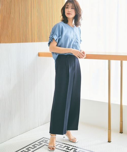 CROSS FUNCTION(クロスファンクション)の「《洗える・シワになりにくい・UVカット・接触冷感》サマナチュラセンタープレスワイドストレートパンツ【CF/クロスファンクション】セットアップ可能(スラックス・レディース・モカ/ネイビー/ピンク/ライトベージュ/ライトブルー/チャコールグレー・S/M/L/LL)」の16枚目の写真