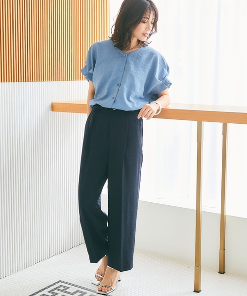 CROSS FUNCTION(クロスファンクション)の「《洗える・シワになりにくい・UVカット・接触冷感》サマナチュラセンタープレスワイドストレートパンツ【CF/クロスファンクション】セットアップ可能(スラックス・レディース・モカ/ネイビー/ピンク/ライトベージュ/ライトブルー/チャコールグレー・S/M/L/LL)」の17枚目の写真