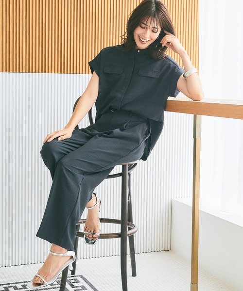 CROSS FUNCTION(クロスファンクション)の「《洗える・シワになりにくい・UVカット・接触冷感》サマナチュラセンタープレスワイドストレートパンツ【CF/クロスファンクション】セットアップ可能(スラックス・レディース・モカ/ネイビー/ピンク/ライトベージュ/ライトブルー/チャコールグレー・S/M/L/LL)」の9枚目の写真