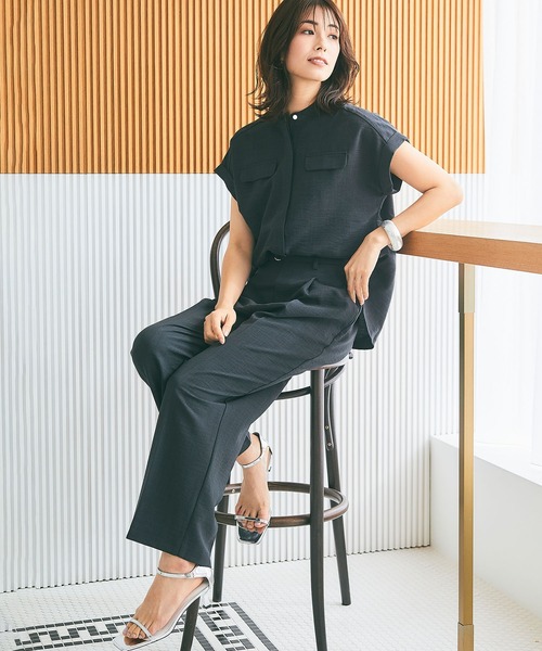 CROSS FUNCTION(クロスファンクション)の「《洗える・シワになりにくい・UVカット・接触冷感》サマナチュラセンタープレスワイドストレートパンツ【CF/クロスファンクション】セットアップ可能(スラックス・レディース・モカ/ネイビー/ピンク/ライトベージュ/ライトブルー/チャコールグレー・S/M/L/LL)」の10枚目の写真