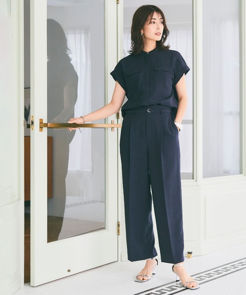 CROSS FUNCTION(クロスファンクション)の「《洗える・シワになりにくい・UVカット・接触冷感》サマナチュラセンタープレスワイドストレートパンツ【CF/クロスファンクション】セットアップ可能(スラックス・レディース・モカ/ネイビー/ピンク/ライトベージュ/ライトブルー/チャコールグレー・S/M/L/LL)」の8枚目の写真