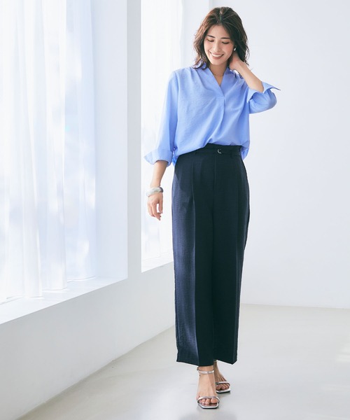 CROSS FUNCTION(クロスファンクション)の「《洗える・シワになりにくい・UVカット・接触冷感》サマナチュラセンタープレスワイドストレートパンツ【CF/クロスファンクション】セットアップ可能(スラックス・レディース・モカ/ネイビー/ピンク/ライトベージュ/ライトブルー/チャコールグレー・S/M/L/LL)」の20枚目の写真