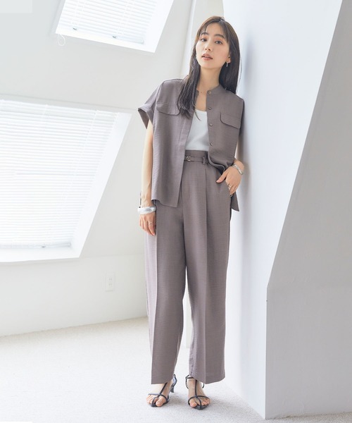 CROSS FUNCTION(クロスファンクション)の「《洗える・シワになりにくい・UVカット・接触冷感》サマナチュラセンタープレスワイドストレートパンツ【CF/クロスファンクション】セットアップ可能(スラックス・レディース・モカ/ネイビー/ピンク/ライトベージュ/ライトブルー/チャコールグレー・S/M/L/LL)」の14枚目の写真