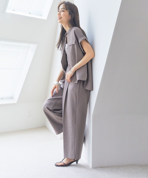 CROSS FUNCTION(クロスファンクション)の「《洗える・シワになりにくい・UVカット・接触冷感》サマナチュラセンタープレスワイドストレートパンツ【CF/クロスファンクション】セットアップ可能(スラックス・レディース・モカ/ネイビー/ピンク/ライトベージュ/ライトブルー/チャコールグレー・S/M/L/LL)」の12枚目の写真