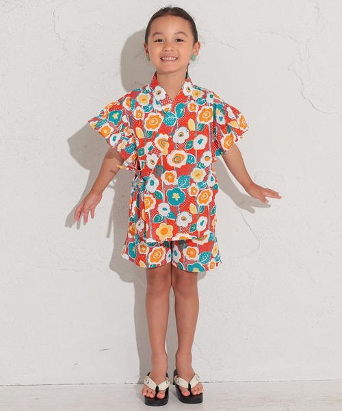 Ocean&Ground(オーシャン&グラウンド)の「【浴衣】GIRL’Sフリルスリーブ甚平スーツ(90~140cm)(浴衣・キッズ・レッド/イエロー・140/130/120/110/100/90)」の2枚目の写真