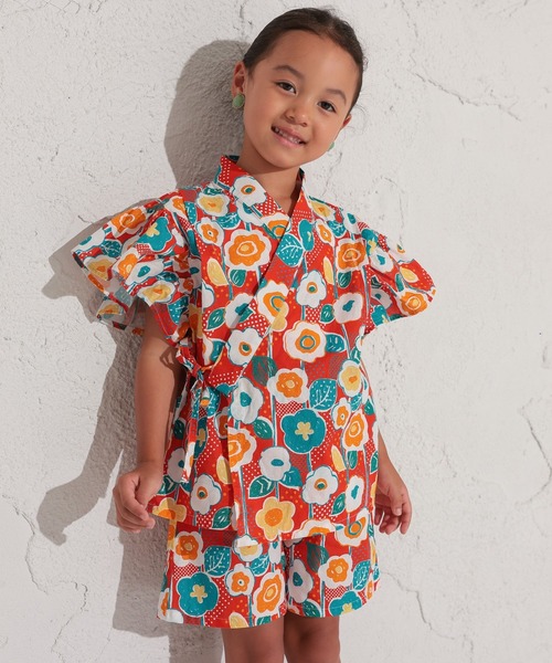 Ocean&Ground(オーシャン&グラウンド)の「【浴衣】GIRL’Sフリルスリーブ甚平スーツ(90~140cm)(浴衣・キッズ・レッド/イエロー・140/130/120/110/100/90)」の3枚目の写真