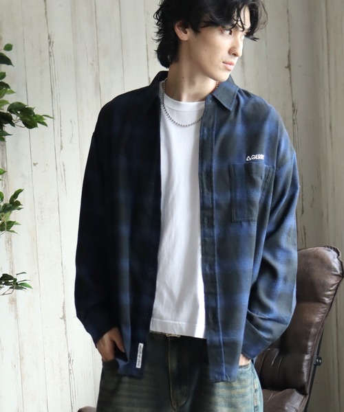 GERRY（ジェリー）の「【GERRY/ジェリー】ワンポイントロゴ ロングスリーブ チェックネルシャツ（シャツ/ブラウス・メンズ・ブラウン/ホワイト/ブラック/マルチ/サックスブルー/ブルー/ダークグリーン/ベージュ・LL/L/M）」の7枚目の写真