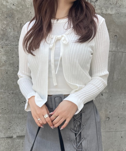 ROGER AND RAW（ロジャーアンドロウ）の「リボンカーディガン（カーディガン/ボレロ・レディース・ホワイト/ブラック/ピンク/グレー・FREE）」の2枚目の写真