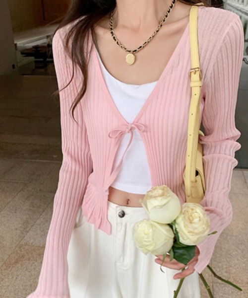 ROGER AND RAW（ロジャーアンドロウ）の「リボンカーディガン（カーディガン/ボレロ・レディース・ホワイト/ブラック/ピンク/グレー・FREE）」の4枚目の写真