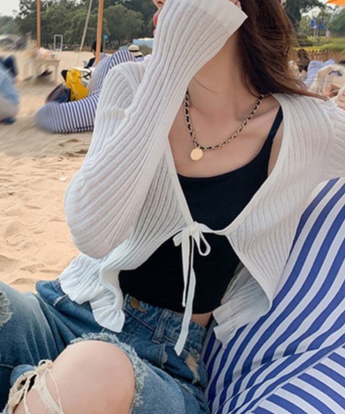 ROGER AND RAW（ロジャーアンドロウ）の「リボンカーディガン（カーディガン/ボレロ・レディース・ホワイト/ブラック/ピンク/グレー・FREE）」の5枚目の写真