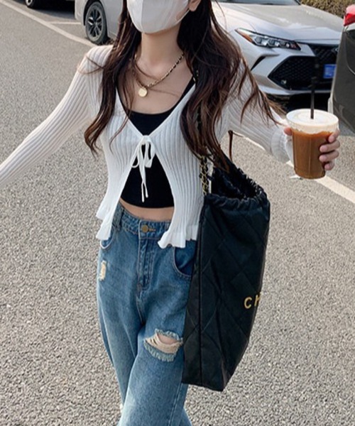 ROGER AND RAW（ロジャーアンドロウ）の「リボンカーディガン（カーディガン/ボレロ・レディース・ホワイト/ブラック/ピンク/グレー・FREE）」の13枚目の写真