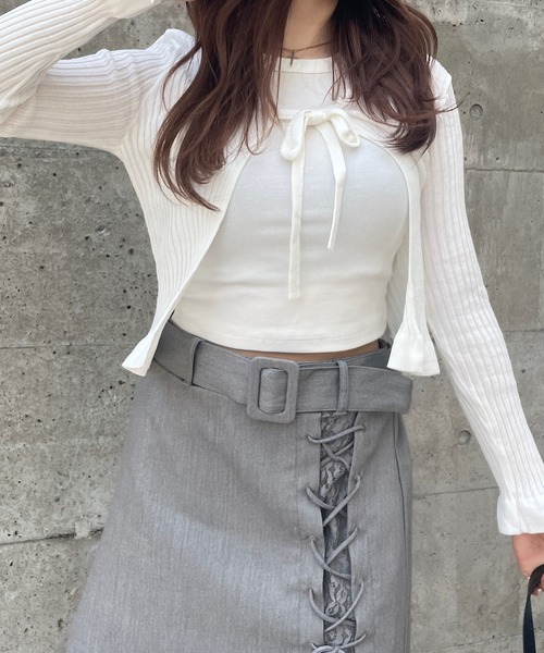 ROGER AND RAW（ロジャーアンドロウ）の「リボンカーディガン（カーディガン/ボレロ・レディース・ホワイト/ブラック/ピンク/グレー・FREE）」の14枚目の写真