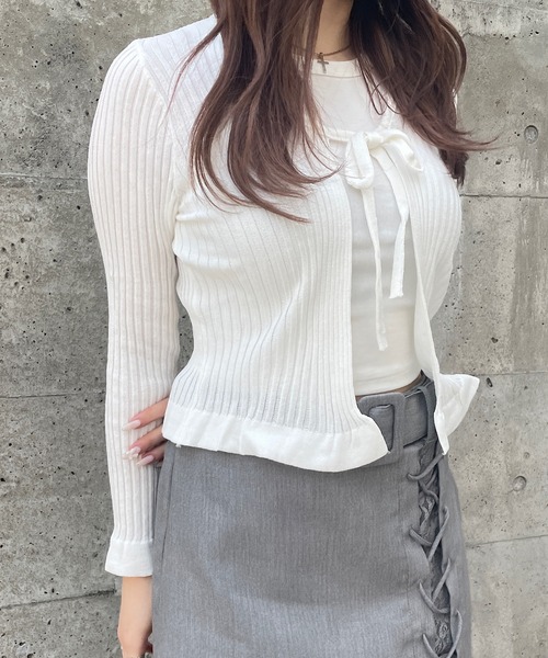 ROGER AND RAW（ロジャーアンドロウ）の「リボンカーディガン（カーディガン/ボレロ・レディース・ホワイト/ブラック/ピンク/グレー・FREE）」の15枚目の写真