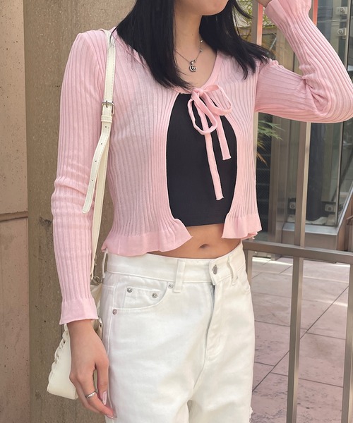 ROGER AND RAW（ロジャーアンドロウ）の「リボンカーディガン（カーディガン/ボレロ・レディース・ホワイト/ブラック/ピンク/グレー・FREE）」の16枚目の写真