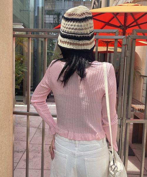 ROGER AND RAW（ロジャーアンドロウ）の「リボンカーディガン（カーディガン/ボレロ・レディース・ホワイト/ブラック/ピンク/グレー・FREE）」の7枚目の写真