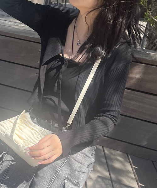 ROGER AND RAW（ロジャーアンドロウ）の「リボンカーディガン（カーディガン/ボレロ・レディース・ホワイト/ブラック/ピンク/グレー・FREE）」の8枚目の写真