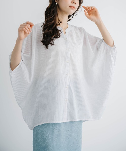 refinedworks(リファインドワークス)の「【refinedworks】 清涼感たっぷりなストライプシャツブラウス!(シャツ/ブラウス・レディース・グレー/ライトブルー/ホワイト・FREE)」の1枚目の写真